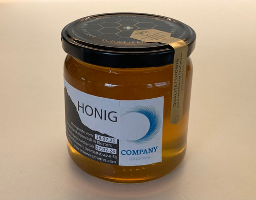 Honigglas mit individueller Etikette als Kundengeschenk für Firmen