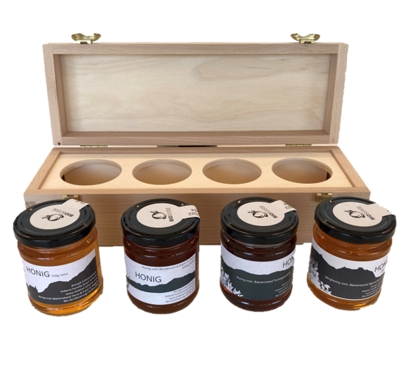 Geschenkbox mit 4 Bio-Honigsorten